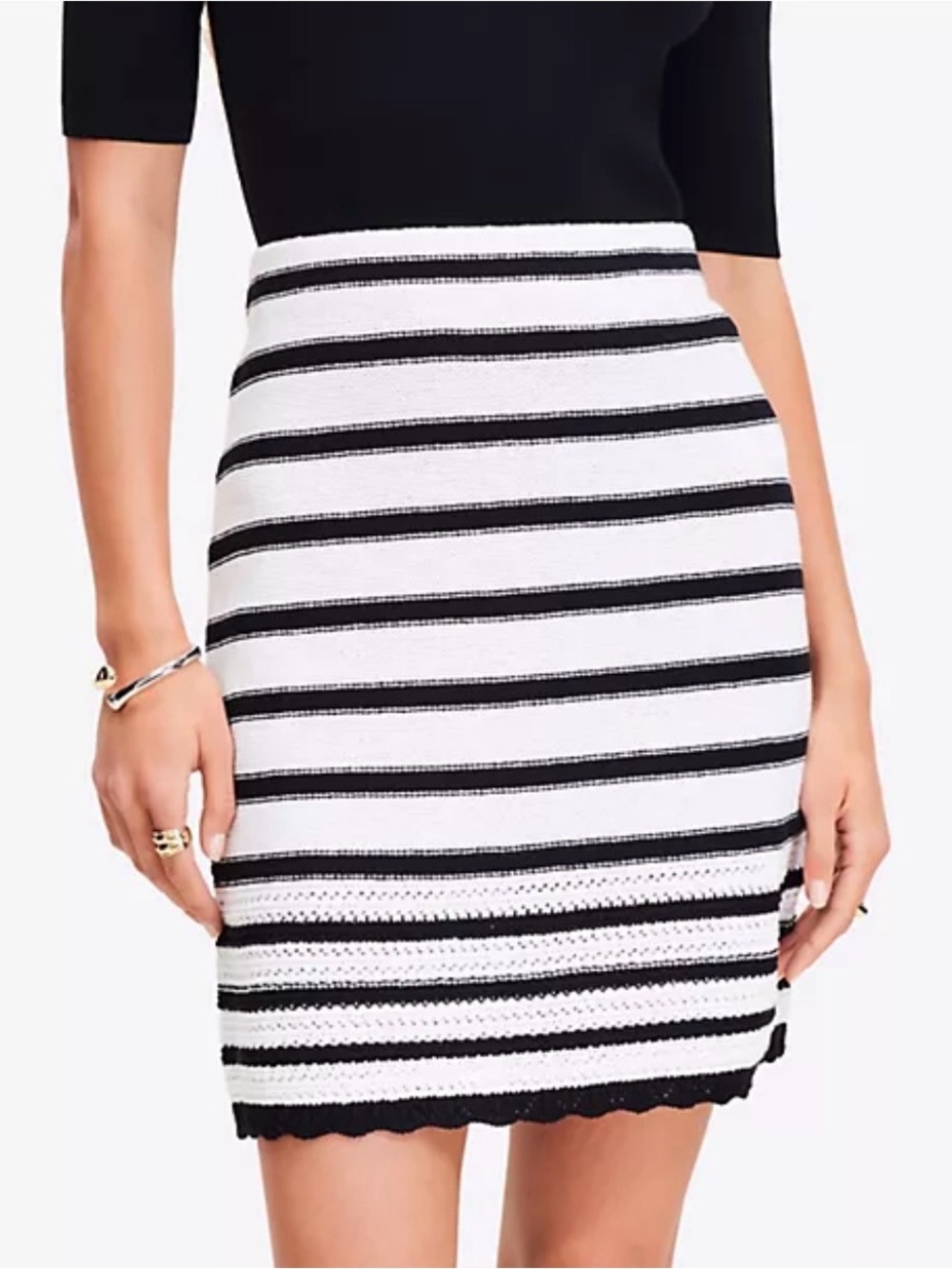 NWT LOFT Classic Black & White Striped Knit Skirt
